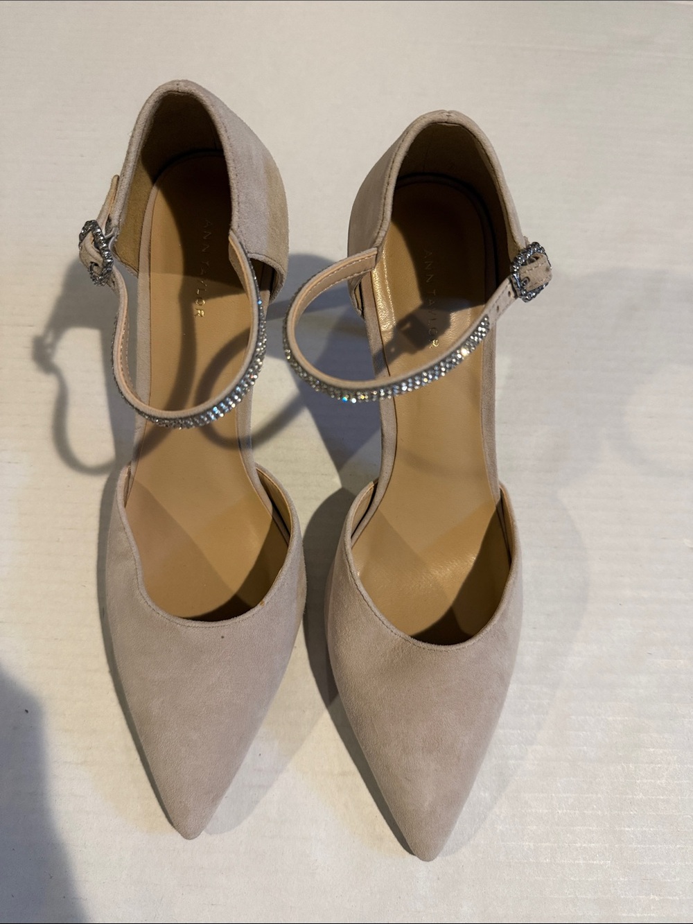 Ann Taylor Blush Suede Pointed-Toe Ankle-Strap Pumps